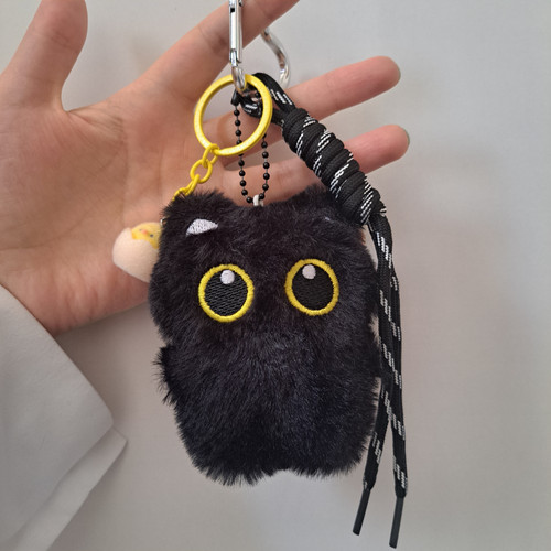 چارم بگ گربه سیاه با آویز جاکلیدی جوجه